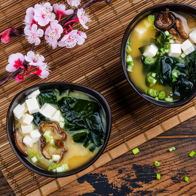 Miso Soup with Mushroom, Wakame and Tofu